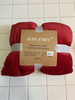 JUST COZY Red Sherpa Blanket - Plush Throw